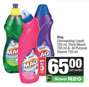Maq Dishwashing Liquid 750ml,Thick Bleach 750ml & All Purpose Cleaner 750ml-For 3
