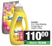 Sunlight 2 In 1 Auto Washing Powder 2Kg Or Liquid 1.5L-For 2