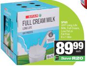 Spar UHT Long Life Milk (Full Cream, Low Fat Or Fat Free)-6 x 1Ltr Each