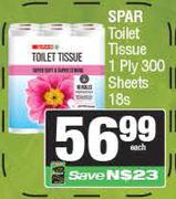 Spar Toilet Tissue 1 Ply 300 Sheets-18s Pack