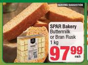 Spar Bakery Buttermilk Or Bran Rusk-1kg Each