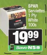Spar Serviettes 1 Ply White-100s Pack