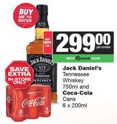 Jack Daniel's Tennessee Whiskey 750ml & Coca Cola Cans 6 x 200ml-For Both Per Combo
