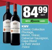 KWV Classic Collection Pinotage,Merlot,Shiraz,Cabernet Sauvignon,Cape Blend or Petit Verdot-750ml EA