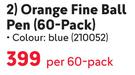 BIC Orange Fine Ball Pen (Blue)-Per 60 Pack