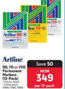Artline 90, 70 Or 700 Permanent Makers-Per 12 Pack