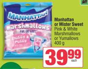 Manhattan Or Mister Sweet Pink & White Marshmallows Or Yumallows-400g Each