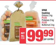 Spar Freshline Onions 2kg, Potatotes 3Kg & Butternut 3Kg-For All Per Combo