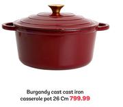 Burgandy Cast Cast Iron Casserole Pot 26cm