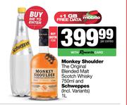 Monkey Shoulder The Original Blended Malt Scotch Whisky 750ml & Schweppes 1L-For Both