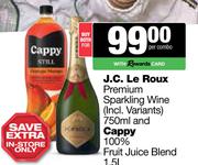 J.C.Le Roux Premium Sparkling Wine 750ml & Cappy 100% Fruit Juice Blend 1.5L-For Both