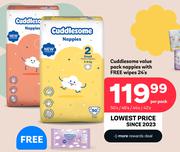 Cuddlesome Value Pack Nappies 50s/46s/44s/42s With Free Wipes 24's
