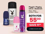 Playgirl/Playboy Roll On + Deodorant 50ml + 90ml Or 50ml + 150ml-For Both