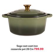 Sage Cast Cast Iron Casserole Pot 26cm