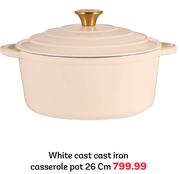 White Cast Cast Iron Casserole Pot 26cm