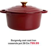 Burgandy Cast Cast Iron Casserole Pot 26cm