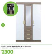 Rome 3 Door Bedroom Wardrobe With Mirror 1950 x 1200 x 420mm 1-275