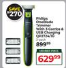 Philips One Blade Trimmer With 3 Combs & USB Charging QP2724/10 (3 Pack)