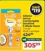 Gillette Venus Comfortglide Sensitive 5-Blade Razor (1 Handle Plus 2 Cartridges)