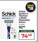 Schick Quattro 4 Titanium 4-Blade Disposable Razors (3 Pack)