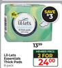 Lil-Lets Essentials Thick Pads-For 2 x 8's Pack