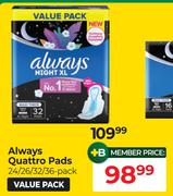 Always Quattro Pads (24/26/32/36 Pack)-Per Pack