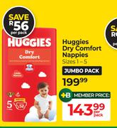 Huggies Dry Comfort Nappies (Sizes 1-5)-Per Pack