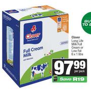 Clover Long Life Milk Full Cream Or Low Fat-6 x 1L Per Pack