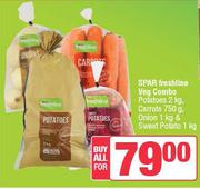Spar Freshline Veg Combo Potatoes 2Kg,Carrots 750g,Onion 1Kg & Sweet Potato 1Kg-For All