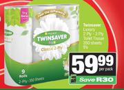 Twinsaver Luxury 2 Ply-3 Ply Toilet Tissue 350 Sheets-9s Per Pack