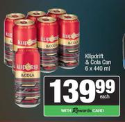 Klipdrift & Cola Can-6 x 440ml