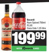Bacardi Rum Spiced 750ml Plus Coca Cola 1.25L