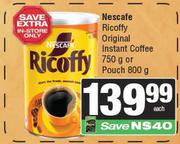 Nescafe Ricoffy Original Instant Coffee 750g Or Pouch 800g