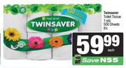 Twinsaver Toilet Tissue 1-Ply 500 Sheets-8s Pack