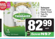 Twinsaver Toilet Tissue Classic Fresh Twin Ply-9 Pack