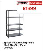 Spaceo Metal Shelving 5 Tiers Black 120 x 50 x 196cm 81483612