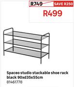 Spaceo Studio Stackable Shoe Rack Black 90 x 35 x 55cm 81461778