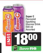 Super C Flavoured Sparkling Glucose Drink Assorted-For 2 x 500ml