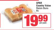 Spar Country Value Raisin Buns-6s Per Pack