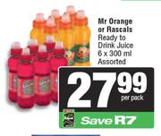 Mr Orange Or Rascals Ready To Drink Juice Assorted-6 x 300ml Per Pack