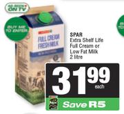 Spar Extra Shelf Life Full Cream Or Low Fat Milk-2L