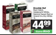 Drostdy Hof Red Claret,Adelpracht White NL Sweet Red Or Grand Cru Dry White-1L