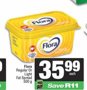 Flora Regular Or Light Fat Spread-500g Each