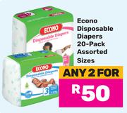 Econo Disposable Diapers 20's Pack (Assorted Sizes)-For Any 2