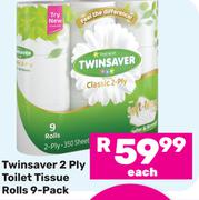 Twinsaver 2 Ply Toilet Tissue Rolls-9's Pack Each