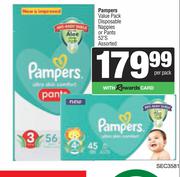 Pampers Value Pack Disposable Nappies Or Pants Assorted-52s Per Pack