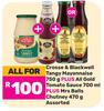 Crosse & Blackwell Tangy Mayonnaise 750g+All Gold Tomato Sauce 700ml+Mrs Balls chutney 470g-For All