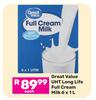 Great Value UHT Long Life Full Cream Milk-6 x 1L