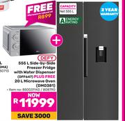 Defy 555L Side By Side Freezer/Fridge With Water Dispenser DFF647 Plus Free 20L Microwave Oven DMO38