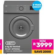 Defy 6kg Air Vented Dryer DTD236 